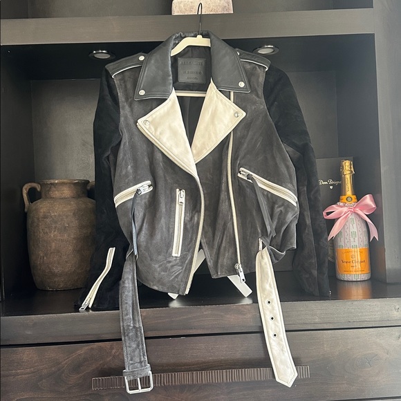 AllSaints Balfern Mixed Leather Moto Jacket black and white - Picture 2 of 7